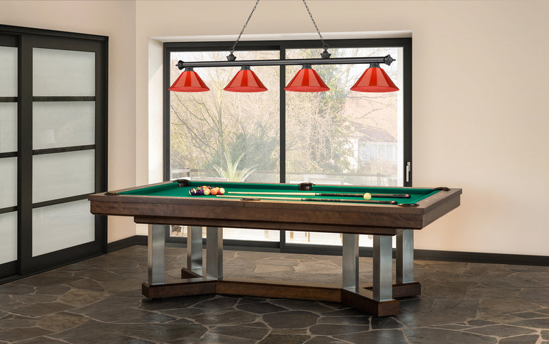 Cordon 4 Light 81.25" Billiard, Plastic Shades in Bronze Plate in a room setting