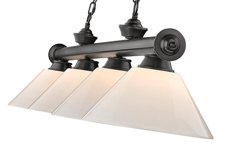 Cordon 4 Light 81.25" Billiard, Plastic Shades in Bronze Plate