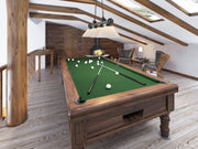 Cordon 4 Light 81.25" Billiard, Plastic Shades in Bronze Plate in a room setting
