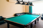 Cordon 4 Light 81.75" Billiard, Metal Shades (ST) in Bronze Plate in a room setting