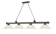 Cordon 4 Light 81.75" Billiard, Glass Shades in Bronze Plate