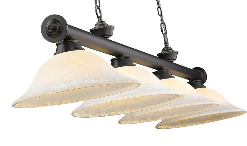 Cordon 4 Light 81.75" Billiard, Glass Shades in Bronze Plate