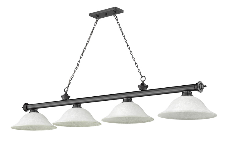 Cordon 4 Light 81.75" Billiard, Glass Shades in Bronze Plate