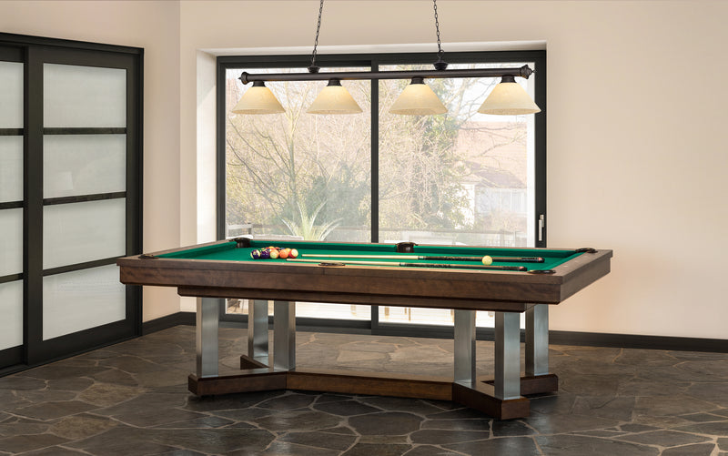 Cordon 4 Light 81.25" Billiard, Glass Shades (A) in Bronze in a room setting