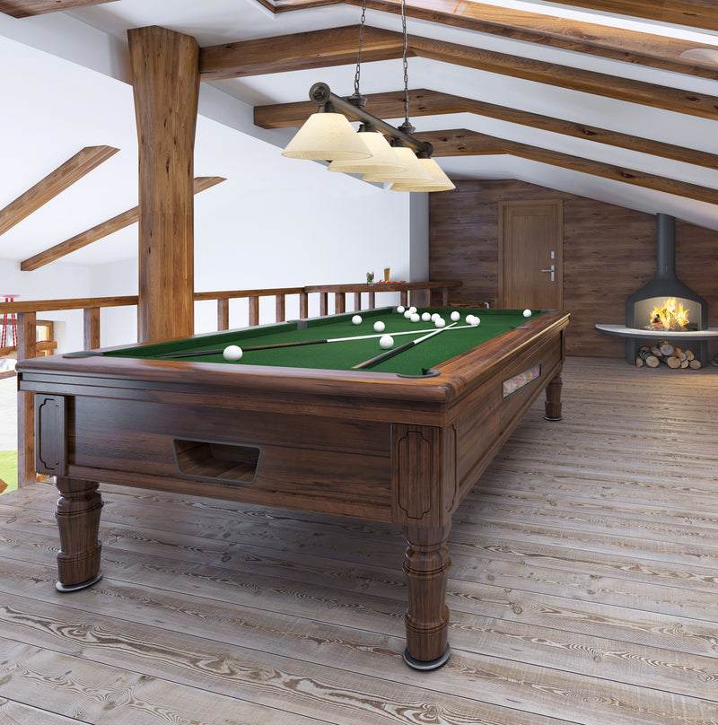 Cordon 4 Light 81.25" Billiard, Glass Shades (A) in Bronze in a room setting