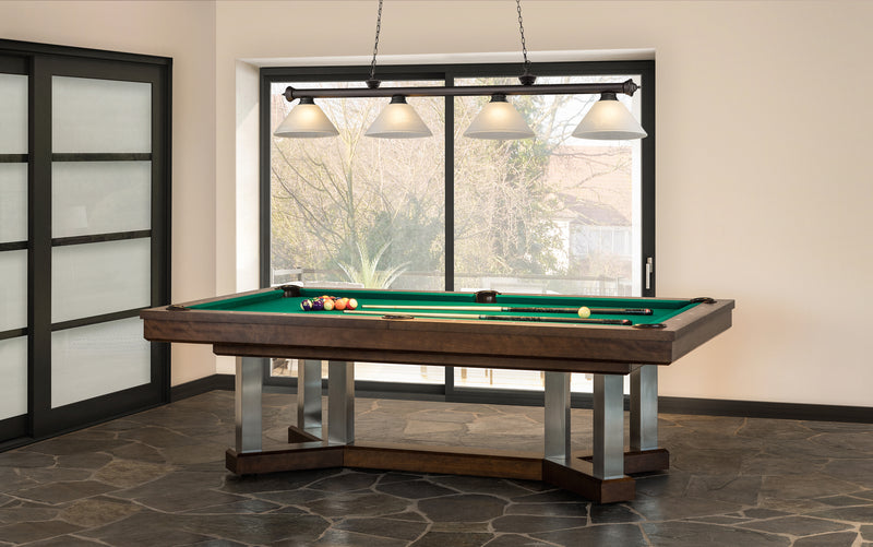 Cordon 4 Light 81.25" Billiard, Glass Shades (A) in Bronze in a room setting