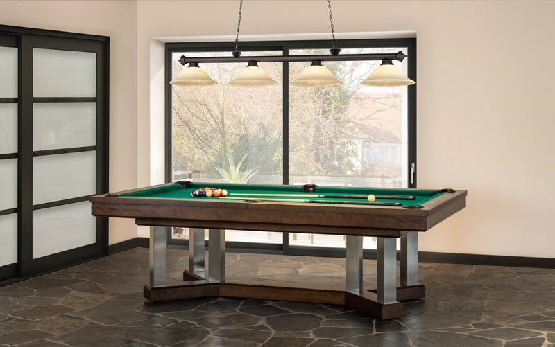Cordon 4 Light 81.75" Billiard, Glass Shades in Bronze in a room setting