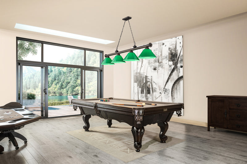 Cordon 4 Light 81.25" Billiard, Plastic Shades in Bronze in a room setting