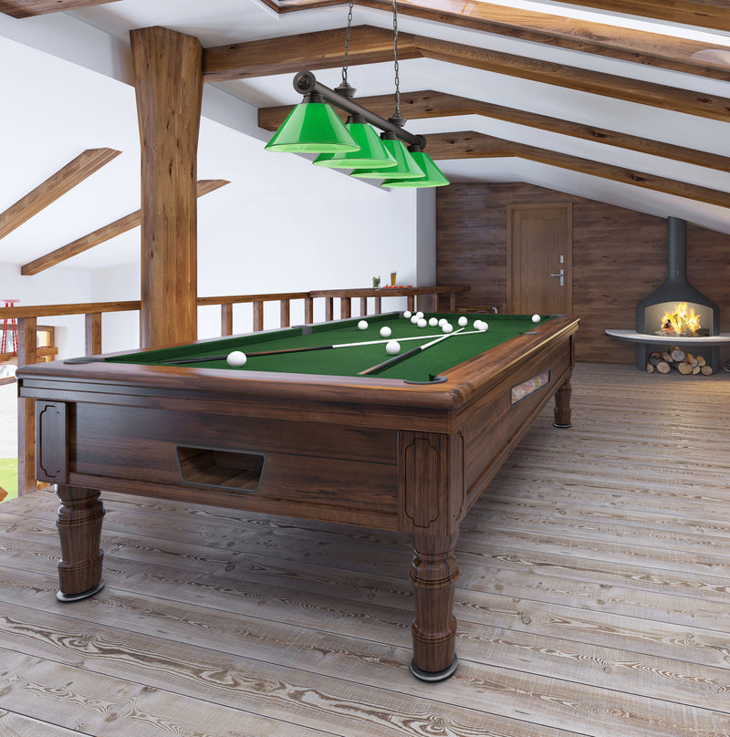 Cordon 4 Light 81.25" Billiard, Plastic Shades in Bronze in a room setting