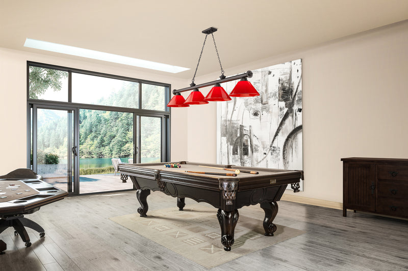 Cordon 4 Light 81.25" Billiard, Plastic Shades in Bronze in a room setting