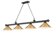 Cordon 4 Light 81.25" Billiard, Bronze with Rubbed Brass Shades in Bronze