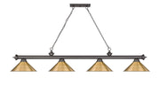 Cordon 4 Light 81.25" Billiard, Bronze with Rubbed Brass Shades in Bronze
