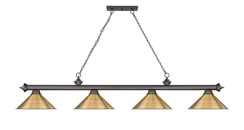 Cordon 4 Light 81.25" Billiard, Bronze with Rubbed Brass Shades in Bronze