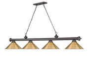 Cordon 4 Light 81.25" Billiard, Bronze with Rubbed Brass Shades in Bronze