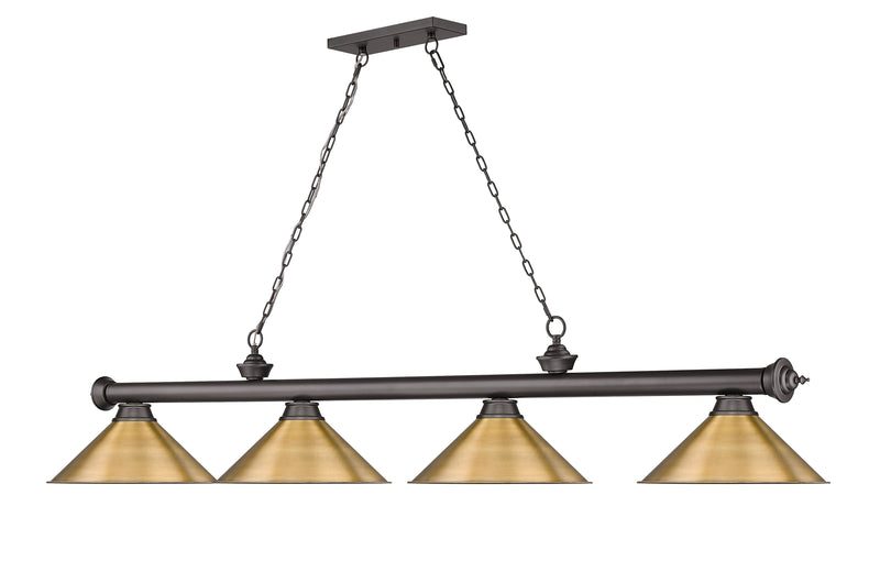 Cordon 4 Light 81.25" Billiard, Bronze with Rubbed Brass Shades in Bronze