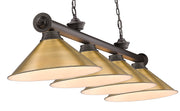 Cordon 4 Light 81.25" Billiard, Bronze with Rubbed Brass Shades in Bronze