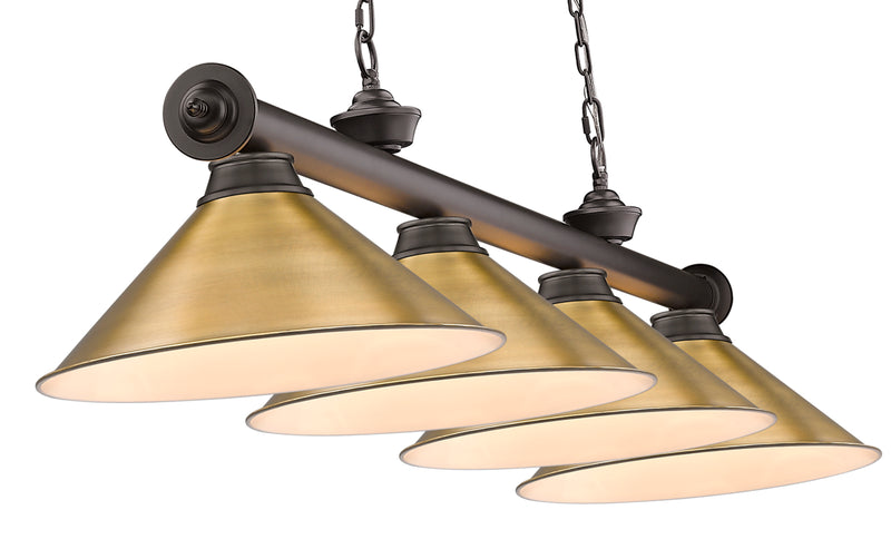 Cordon 4 Light 81.25" Billiard, Bronze with Rubbed Brass Shades in Bronze