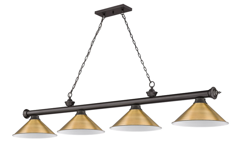 Cordon 4 Light 81.25" Billiard, Bronze with Rubbed Brass Shades in Bronze