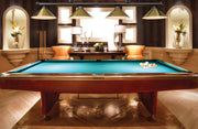 Cordon 4 Light 81.25" Billiard, Bronze with Rubbed Brass Shades in Bronze in a room setting