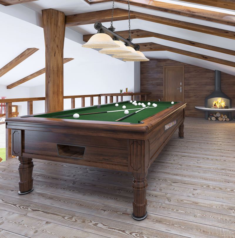 Cordon 4 Light 81.75" Billiard, Glass Shades in Bronze in a room setting
