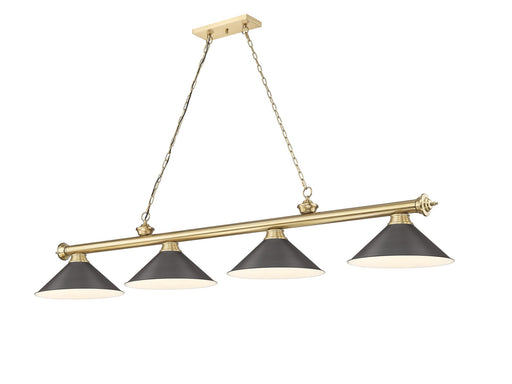 Cordon 4 Light 81.25" Billiard, Cone Shades in Heritage Brass