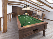 Cordon 4 Light 81.25" Billiard, Glass Shades (A) in Matte Black in a room setting