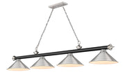 Cordon 4 Light 81.25" Billiard, Matte Black + Brushed Nickel with Brushed Nickel Shades in Matte Black + Brushed Nickel