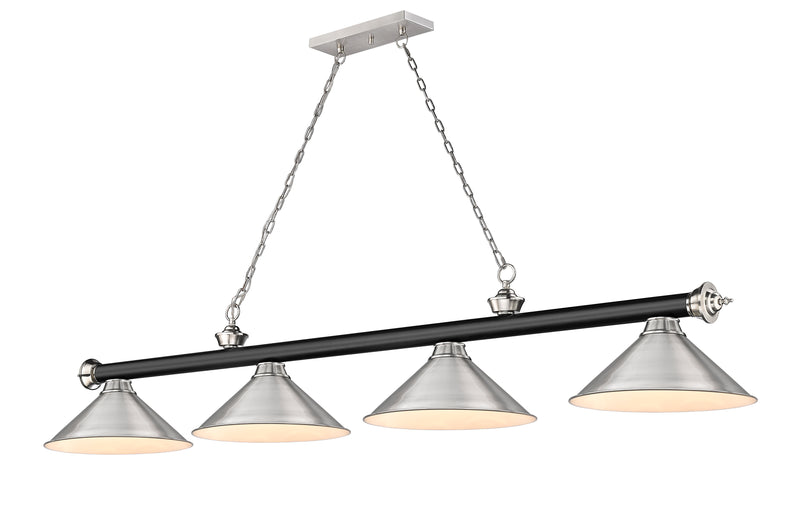 Cordon 4 Light 81.25" Billiard, Matte Black + Brushed Nickel with Brushed Nickel Shades in Matte Black + Brushed Nickel