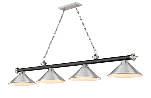 Cordon 4 Light 81.25" Billiard, Matte Black + Brushed Nickel with Brushed Nickel Shades in Matte Black + Brushed Nickel