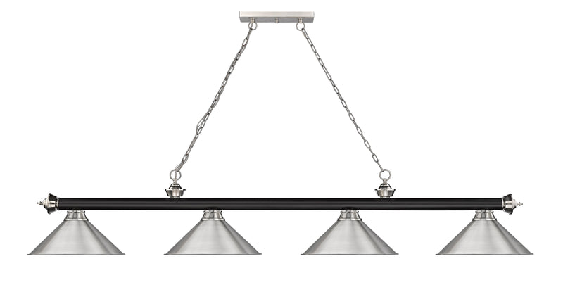 Cordon 4 Light 81.25" Billiard, Matte Black + Brushed Nickel with Brushed Nickel Shades in Matte Black + Brushed Nickel