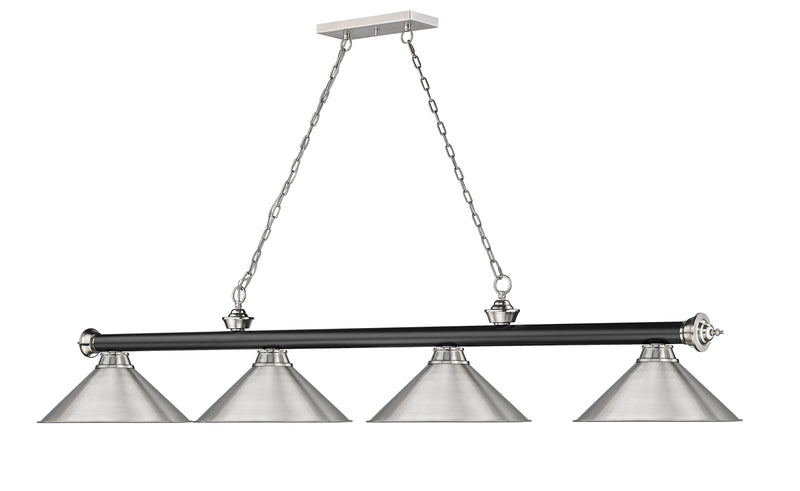 Cordon 4 Light 81.25" Billiard, Matte Black + Brushed Nickel with Brushed Nickel Shades in Matte Black + Brushed Nickel