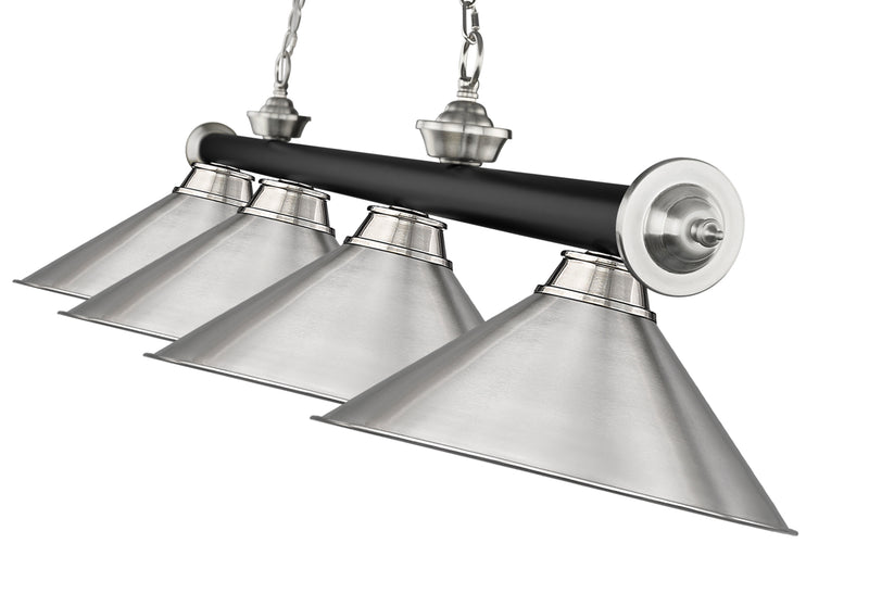 Cordon 4 Light 81.25" Billiard, Matte Black + Brushed Nickel with Brushed Nickel Shades in Matte Black + Brushed Nickel
