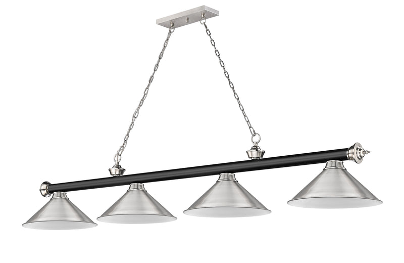 Cordon 4 Light 81.25" Billiard, Matte Black + Brushed Nickel with Brushed Nickel Shades in Matte Black + Brushed Nickel