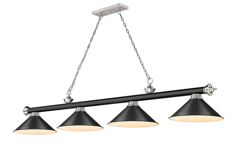 Cordon 4 Light 81.25" Billiard, Matte Black + Brushed Nickel with Matte Black Shades in Matte Black + Brushed Nickel