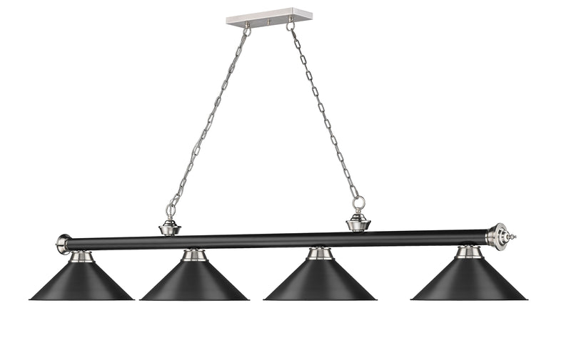Cordon 4 Light 81.25" Billiard, Matte Black + Brushed Nickel with Matte Black Shades in Matte Black + Brushed Nickel