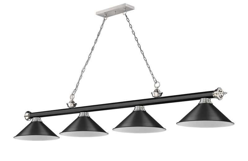 Cordon 4 Light 81.25" Billiard, Matte Black + Brushed Nickel with Matte Black Shades in Matte Black + Brushed Nickel