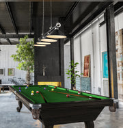 Cordon 4 Light 81.25" Billiard, Matte Black + Brushed Nickel with Matte Black Shades in Matte Black + Brushed Nickel in a room setting