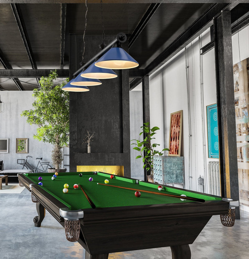Cordon 4 Light 81.75" Billiard, Metal Shades (M) in Matte Black in a room setting