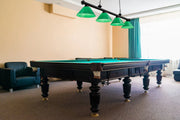 Cordon 4 Light 81.25" Billiard, Plastic Shades in Matte Black in a room setting