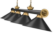 Cordon 4 Light 81.25" Billiard, Matte Black + Rubbed Brass with Matte Black Shades in Matte Black + Rubbed Brass