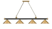 Cordon 4 Light 81.25" Billiard, Matte Black + Rubbed Brass with Rubbed Brass Shades (4MB-RB-RB15) in Matte Black + Rubbed Brass