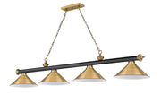 Cordon 4 Light 81.25" Billiard, Matte Black + Rubbed Brass with Rubbed Brass Shades (4MB-RB-RB15) in Matte Black + Rubbed Brass