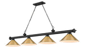 Cordon 4 Light 81.25" Billiard, Matte Black + Rubbed Brass with Rubbed Brass Shades (4MB-RB15) in Matte Black + Rubbed Brass