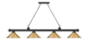 Cordon 4 Light 81.25" Billiard, Matte Black + Rubbed Brass with Rubbed Brass Shades (4MB-RB15) in Matte Black + Rubbed Brass