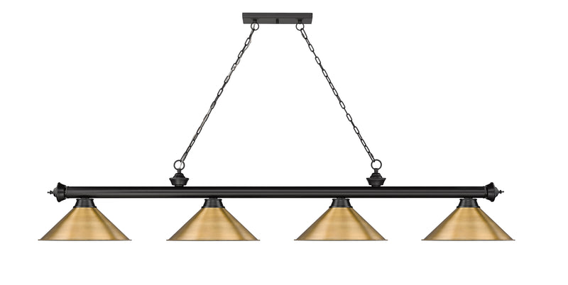 Cordon 4 Light 81.25" Billiard, Matte Black + Rubbed Brass with Rubbed Brass Shades (4MB-RB15) in Matte Black + Rubbed Brass