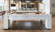 Cordon 4 Light 81.25" Billiard, Matte Black + Rubbed Brass with Rubbed Brass Shades (4MB-RB15) in Matte Black + Rubbed Brass in a room setting