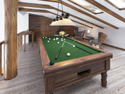 Cordon 4 Light 81.75" Billiard, Glass Shades in Matte Black in a room setting