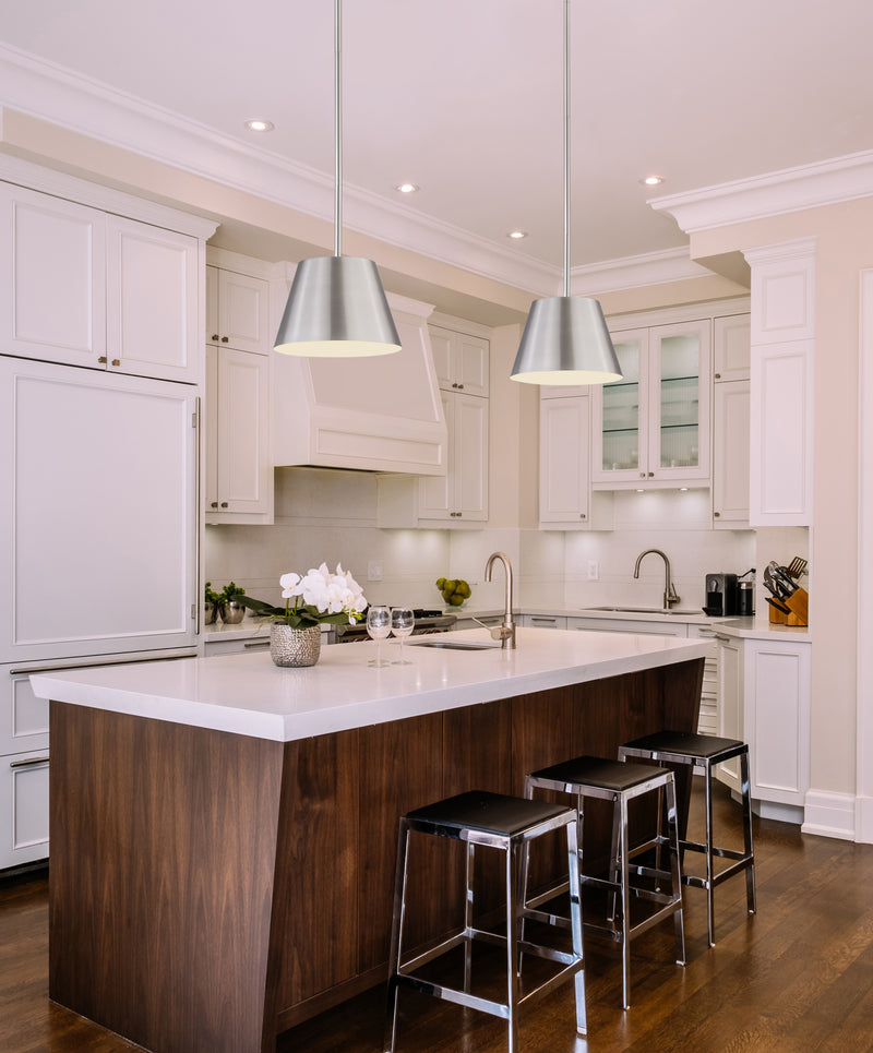 Lilly 1 Light 18" Pendant in Brushed Nickel in a room setting