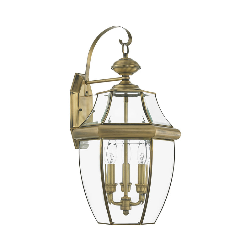 Monterey 3-Light Large Outdoor Wall Lantern in Antique Brass
