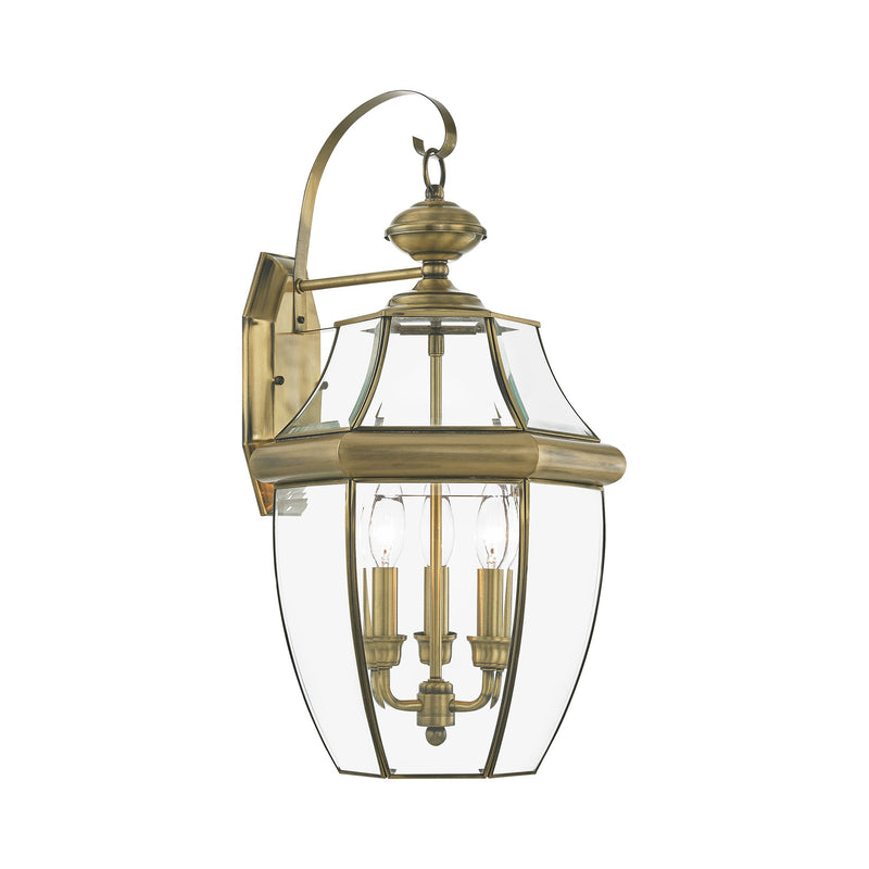Monterey 3-Light Large Outdoor Wall Lantern in Antique Brass